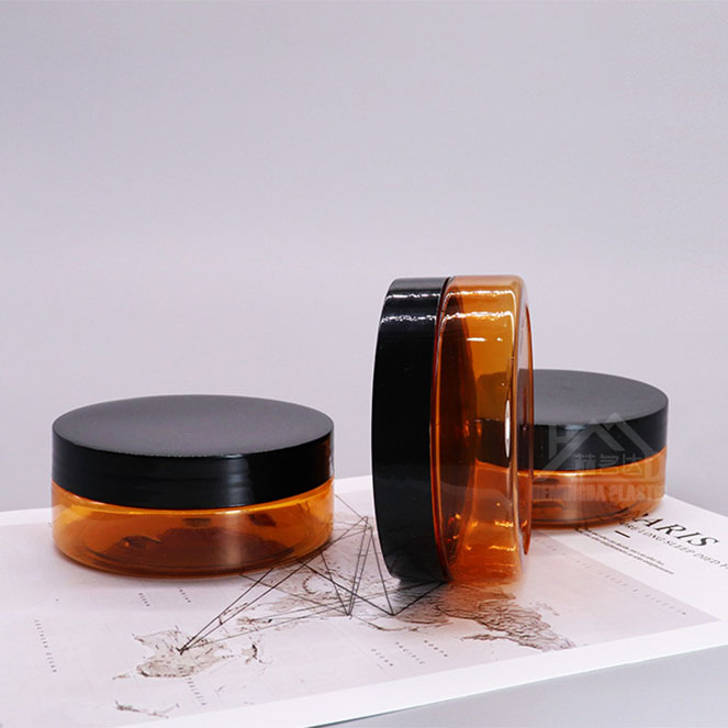 89mm 150ml Amber Tea Color Clear Wide Pet Cosmetic Jars With Plastic Black Lids For Hair Products