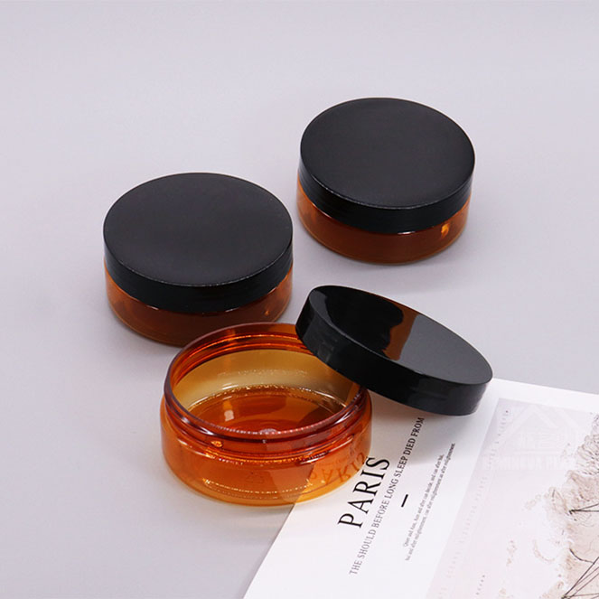 89mm 150ml Amber Tea Color Clear Wide Pet Cosmetic Jars With Plastic Black Lids For Hair Products