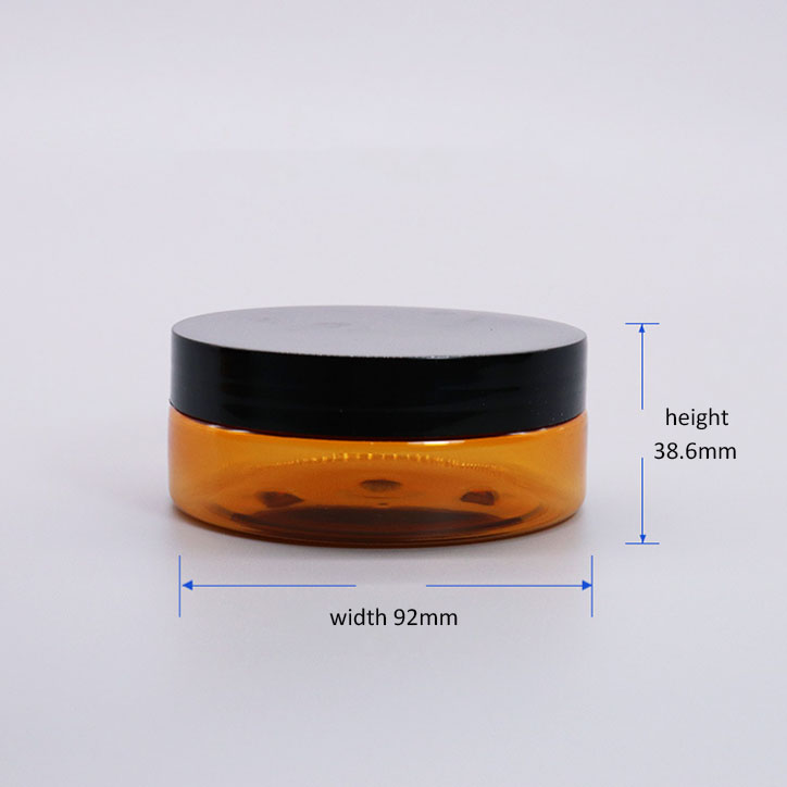 89mm 150ml Amber Tea Color Clear Wide Pet Cosmetic Jars With Plastic Black Lids For Hair Products