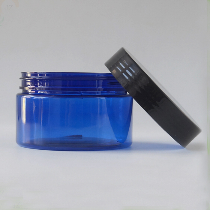 89mm mouth cream storage plastic pet blue 200g jars with black plastic cap