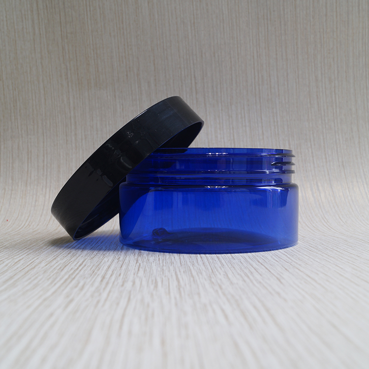 89mm mouth cream storage plastic pet blue 200g jars with black plastic cap