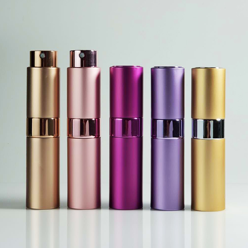 8ML 10ML 15ML Empty Metal Aluminum Twist Up Pocket Glass Inner Perfume Atomizer With Pump Sprayer