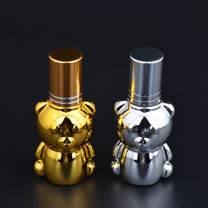 8ML Bear Perfume Bottles Portable Glass Roll-On Essential Oil Bottle Anodized Aluminum Cap UV Roll-On Small Bottle
