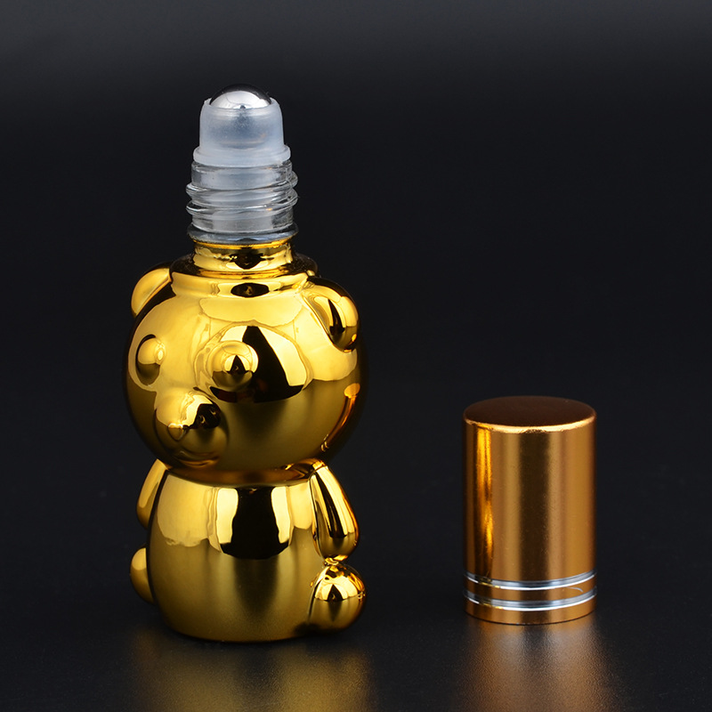 8ML Bear Perfume Bottles Portable Glass Roll-On Essential Oil Bottle Anodized Aluminum Cap UV Roll-On Small Bottle