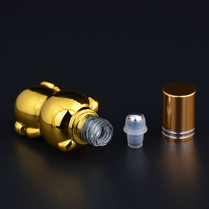 8ML Bear Perfume Bottles Portable Glass Roll-On Essential Oil Bottle Anodized Aluminum Cap UV Roll-On Small Bottle