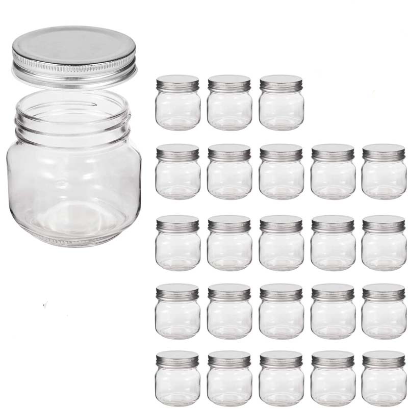 8OZ 240ML Mini Glass Mason Jar Canister Set with Tinplate Metal Screw Caps