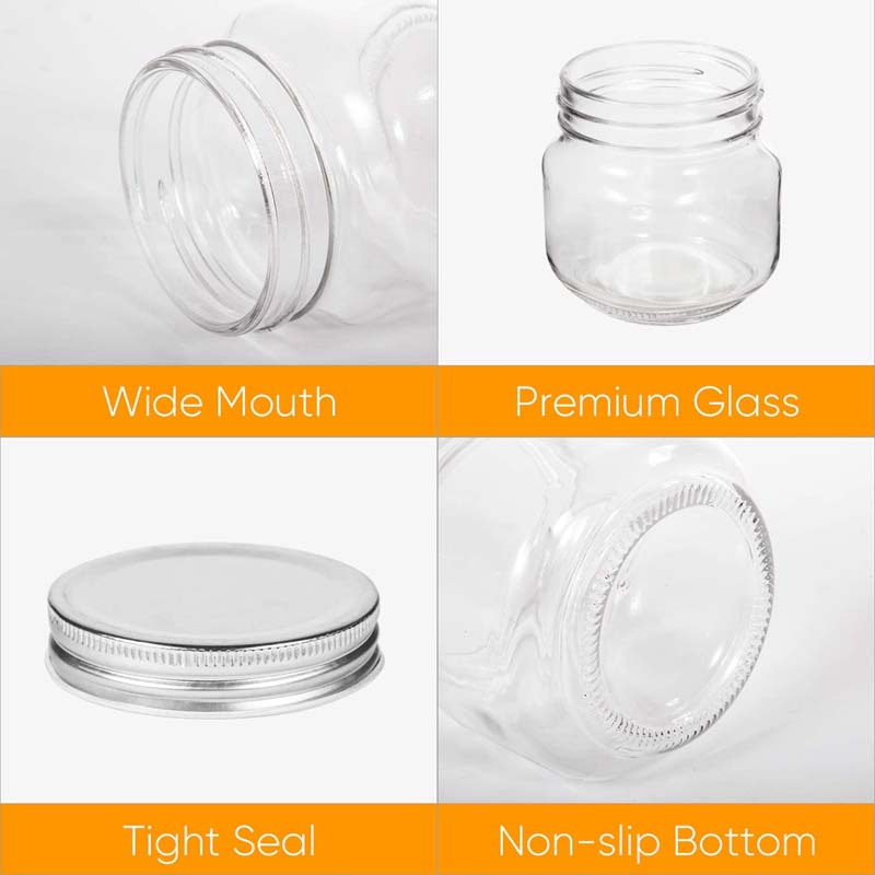 8OZ 240ML Mini Glass Mason Jar Canister Set with Tinplate Metal Screw Caps