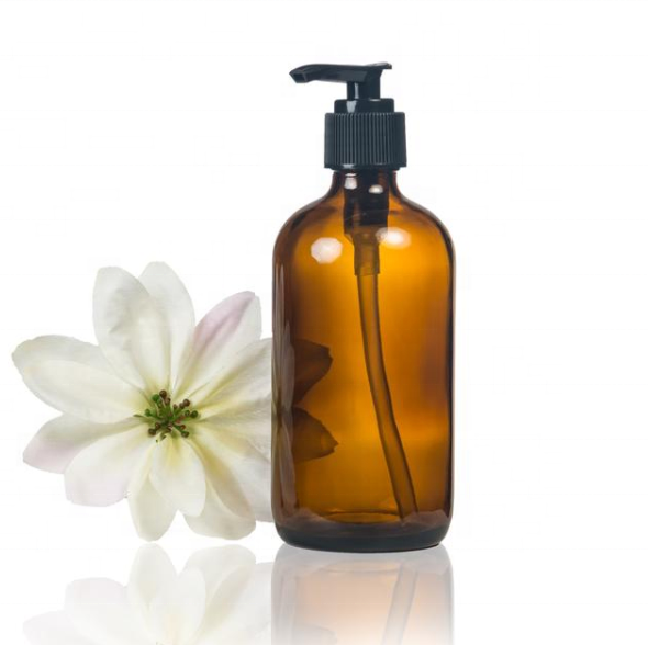 8OZ/240ml amber Glass Boston Round Bottles with Lotion Pump Sprayer