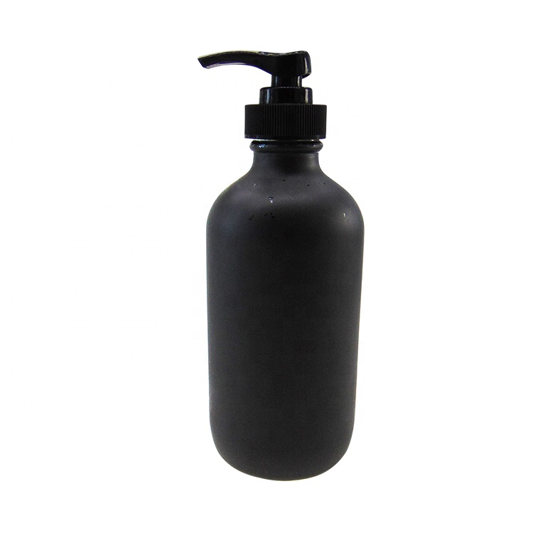 8OZ 250ml Custom Round  Boston Matte Black Glass Bottle with Plastic Pump