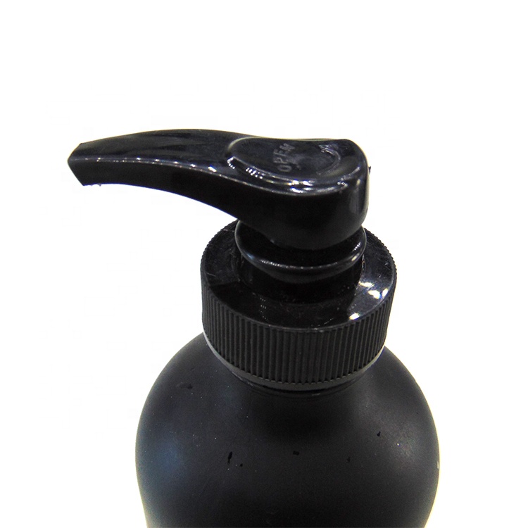 8OZ 250ml Custom Round Boston Matte Black Glass Bottle with Plastic Pump