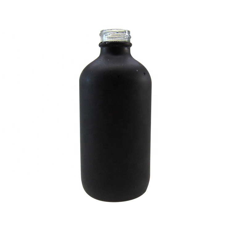 8OZ 250ml Custom Round Boston Matte Black Glass Bottle with Plastic Pump