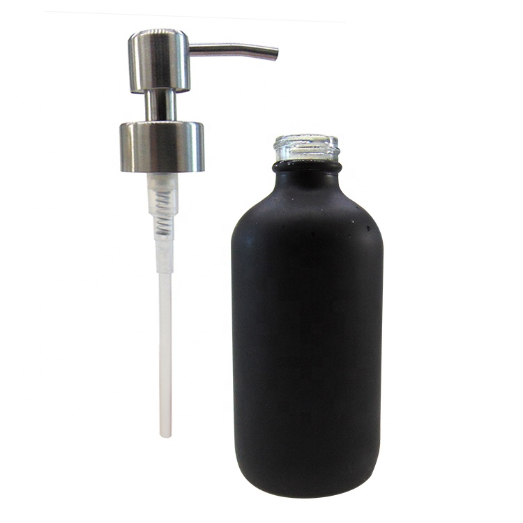 8OZ 250ml Custom Round Boston Matte Black Glass Bottle with Plastic Pump
