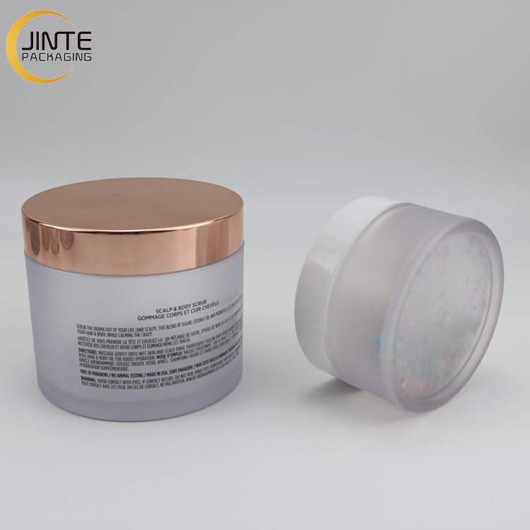 8OZ Cosmetics Container PETG Plastic 250ml Frosted Jar with Shiny gold cap for Scalp Body Scrub Jar