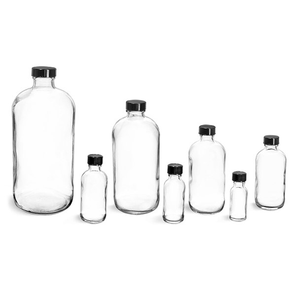 8OZ Empty Clear Boston Round Glass Bottle With Silver Aluminum Screw Cap