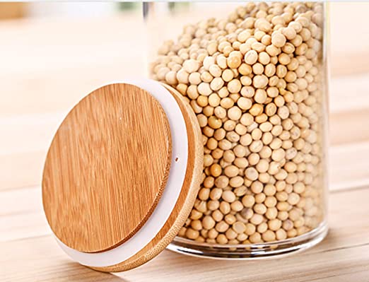 8Pcs Set Small Clear Airtight Glass Jars Canisters With Bamboo Lids For Kitchen Storage