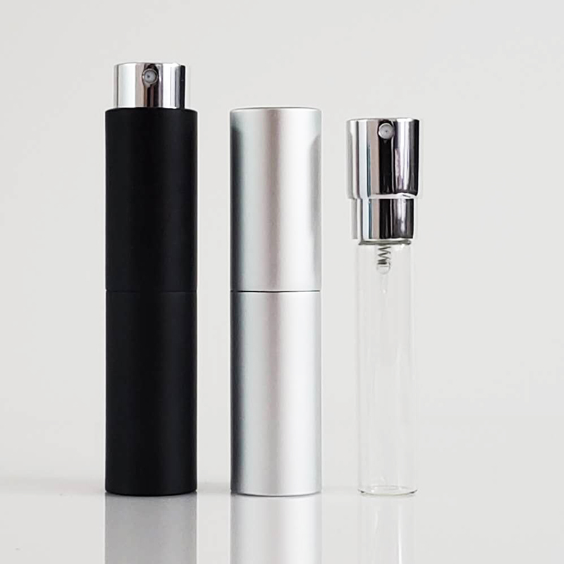 8ml 10ml 15ml 20ml Empty Twist Up Travel Aluminium Refillable Black Matte Sterilize Perfume Atomizer Bottle