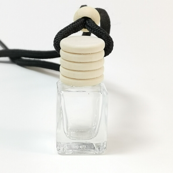 8ml-10ml Square Empty Car Hanging Diffuser Glass Bottle with Wooden Cap Air Freshener Refillable Perfume Bottle