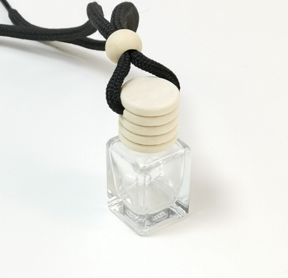 8ml-10ml Square Empty Car Hanging Diffuser Glass Bottle with Wooden Cap Air Freshener Refillable Perfume Bottle