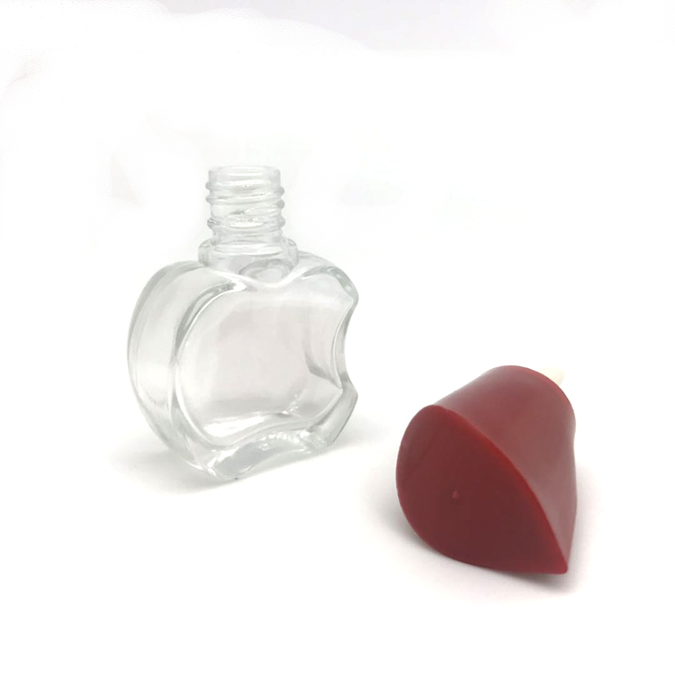 8ml 10ml customized apple shape cosmetic nail polish glass bottle with brush and plastic red cap