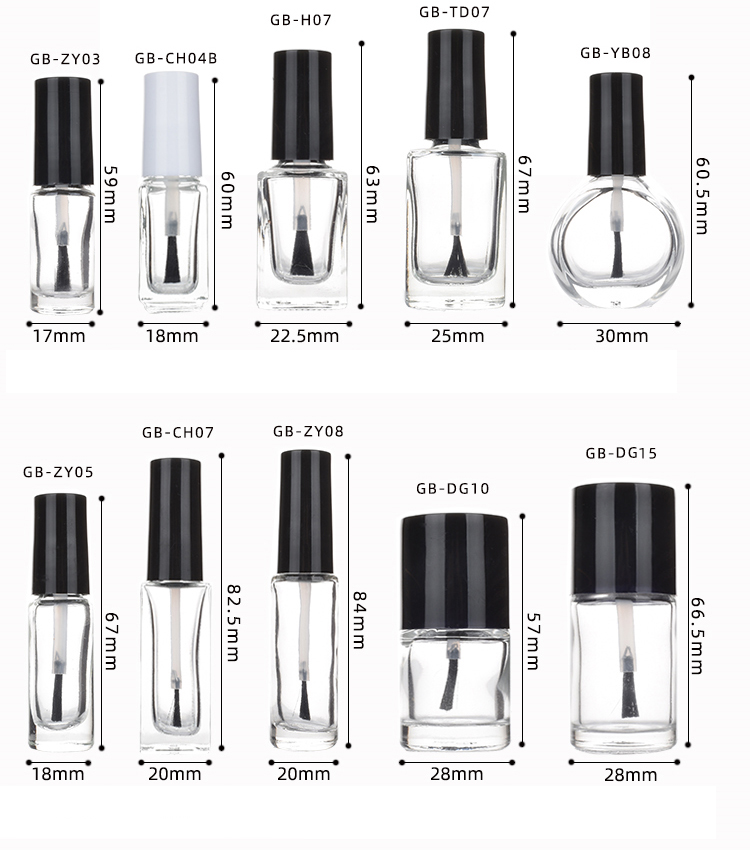8ml 10ml square empty Glass nail polish bottle with printing with bush