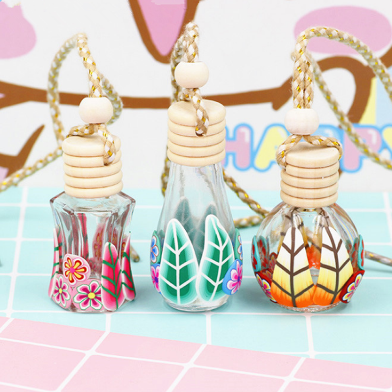 8ml Belted hexagon Soft Ceramics Coated Wood Lid Glass Oil Diffuser Hanging Car Perfume Bottle,personal perfume glass bottle