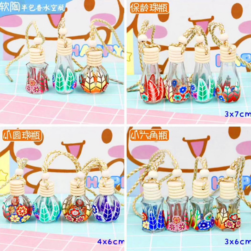 8ml Belted hexagon Soft Ceramics Coated Wood Lid Glass Oil Diffuser Hanging Car Perfume Bottle,personal perfume glass bottle