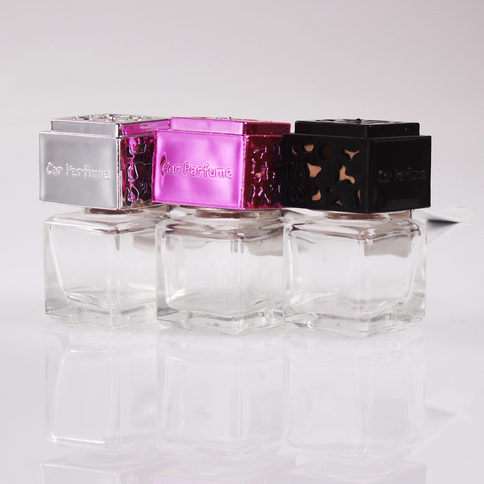 8ml Black pink silver square air vent clip car diffuser empty glass bottle car perfume