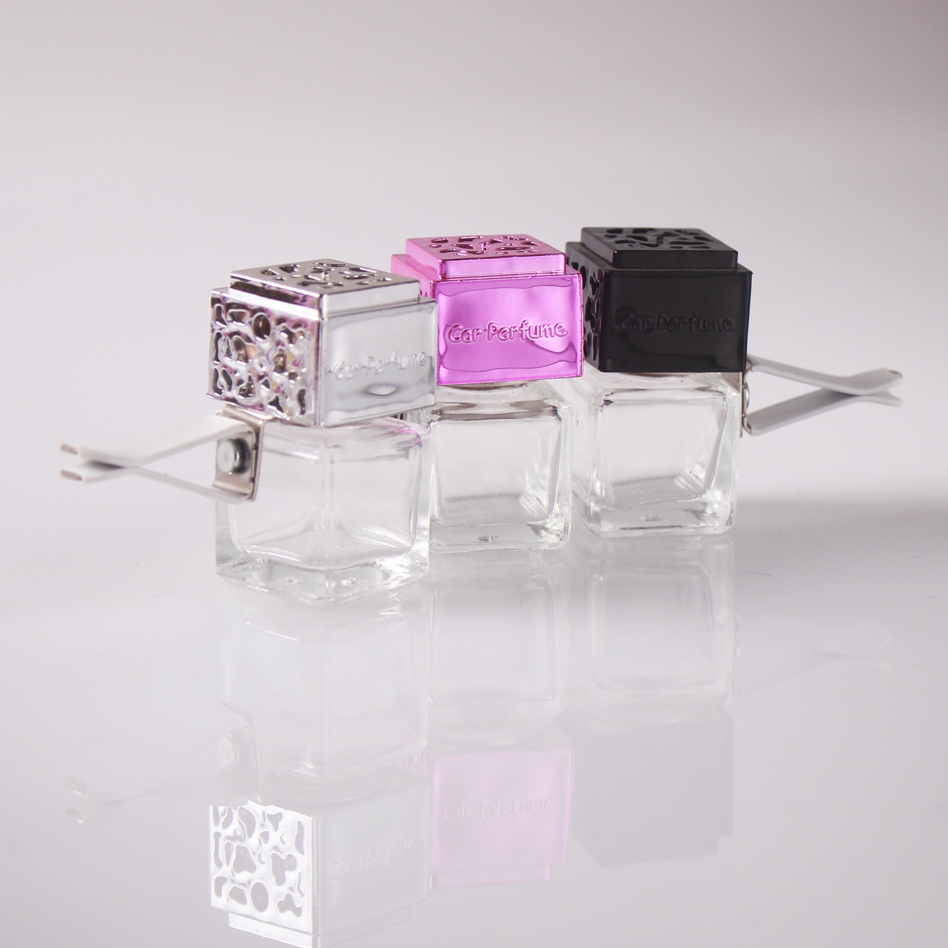8ml Black pink silver square air vent clip car diffuser empty glass bottle car perfume