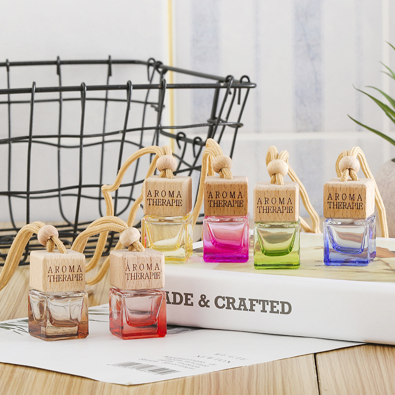 8ml Color Empty Square Car Hanging Glass Auto Diffuser Bottle Air Freshener Perfume Bottles Hanging Car Parfum Bottles