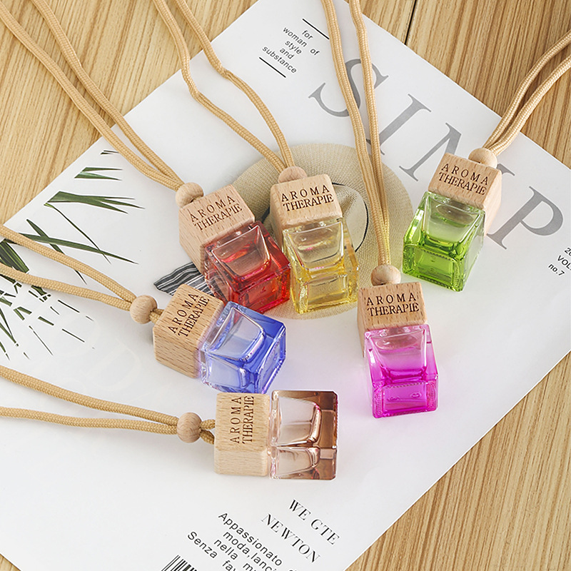8ml Color Empty Square Car Hanging Glass Auto Diffuser Bottle Air Freshener Perfume Bottles Hanging Car Parfum Bottles