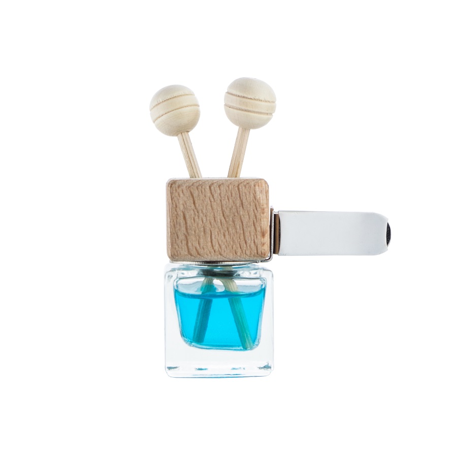 8ml Square Shape Car Vent Glass Bottle With Wooden Cap Diffuser Sticks And Metal Clip Mini Table Diffuer Bottle