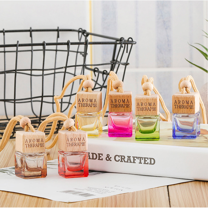 8ml Square Shape Glass Perfume hanging Car Diffuser Bottle