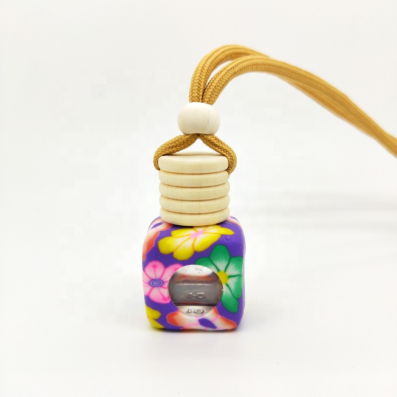 8ml Square Shape Soft Ceramic Hanging Car Perfume Bottles Clay Bottle