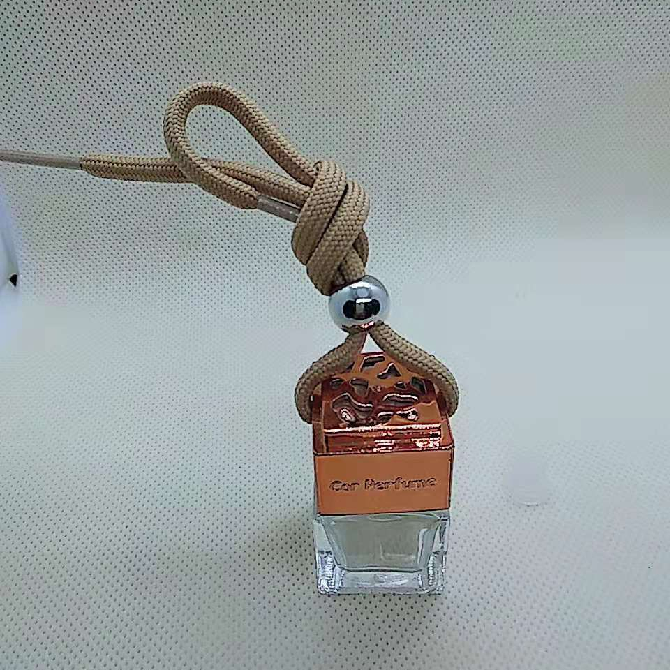 8ml Square hanging rope metal cap air  diffuser  hanging car perfume bottle glass bottle