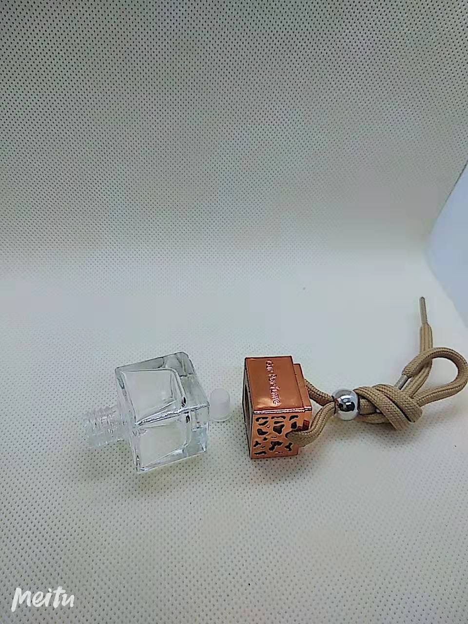 8ml Square hanging rope metal cap air diffuser hanging car perfume bottle glass bottle
