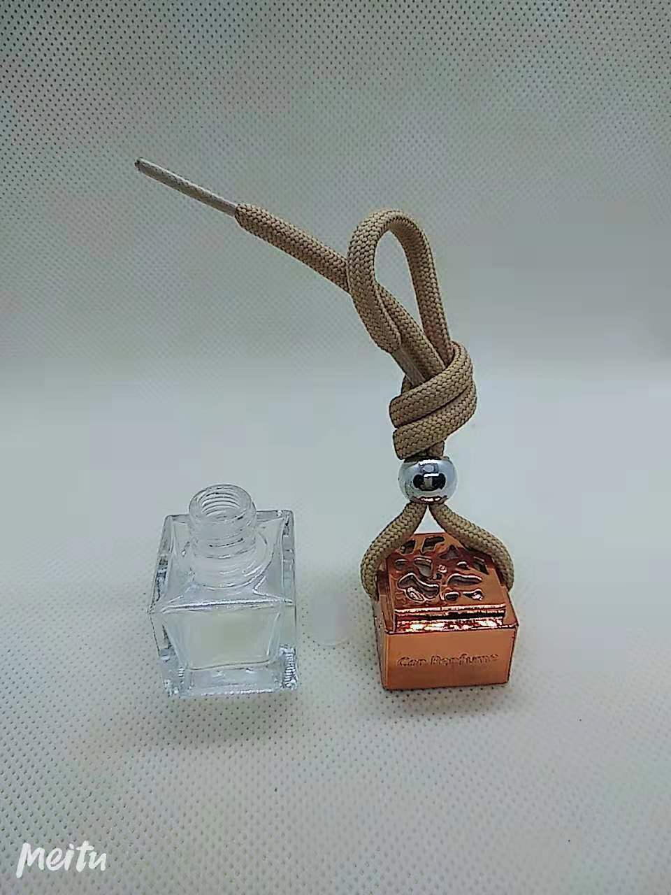 8ml Square hanging rope metal cap air diffuser hanging car perfume bottle glass bottle
