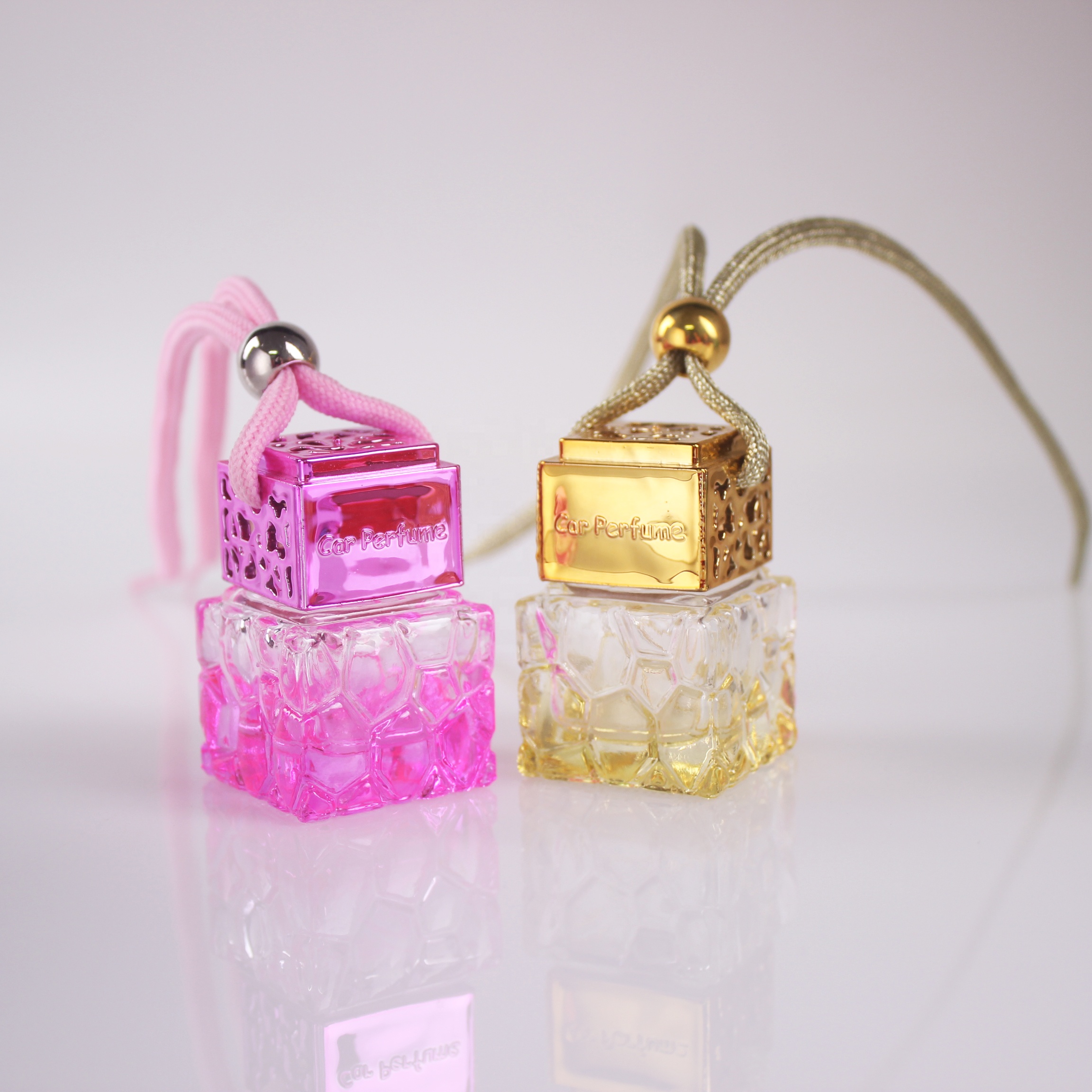 8ml Tinted honeycomb shape parfume bottle gold pink blue car perfume bottle hanging car air aroma diffuser