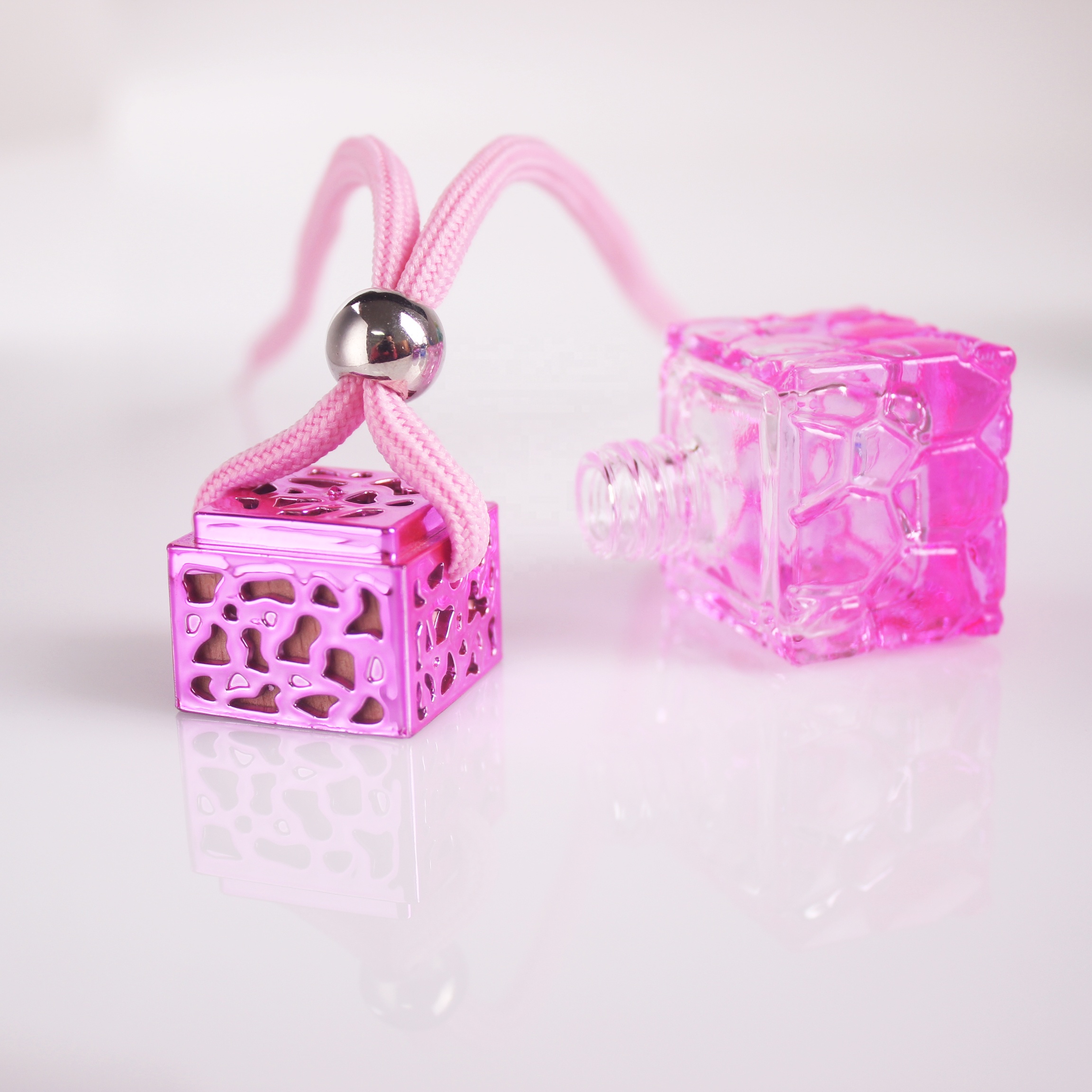 8ml Tinted honeycomb shape parfume bottle gold pink blue car perfume bottle hanging car air aroma diffuser