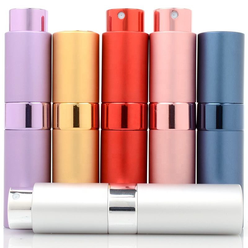8ml Travel Portable Mini Bottle Perfume Custom Logo Empty Refillable Metal Aluminum Twist Up Atomizer Perfume Bottle