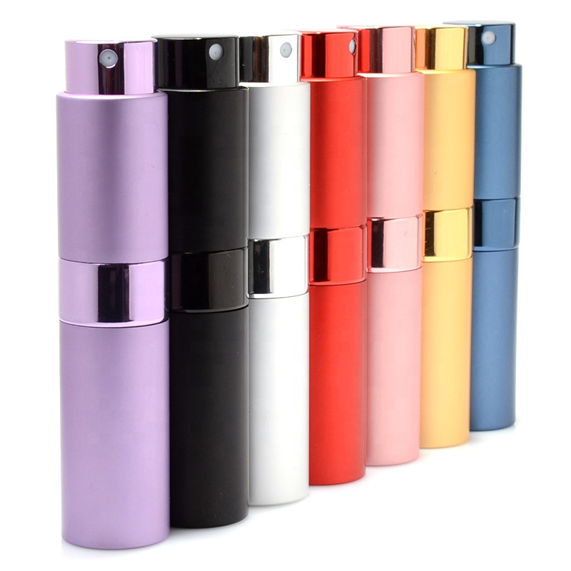 8ml Travel Portable Mini Bottle Perfume Custom Logo Empty Refillable Metal Aluminum Twist Up Atomizer Perfume Bottle