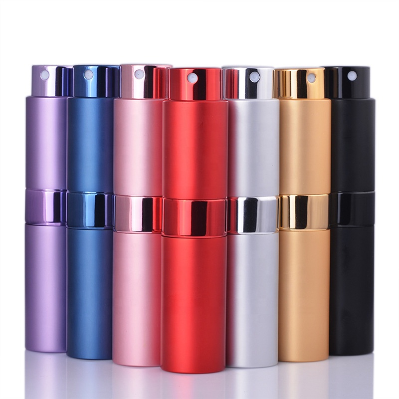 8ml Travel Portable Mini Bottle Perfume Custom Logo Empty Refillable Metal Aluminum Twist Up Atomizer Perfume Bottle