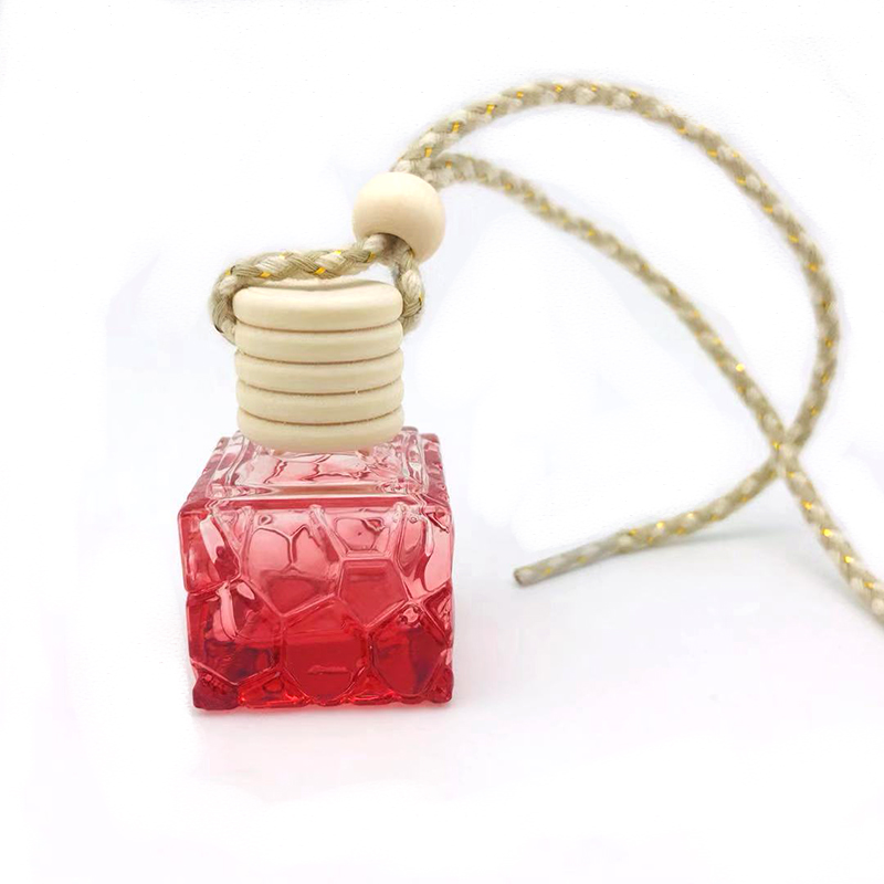 8ml colorful squared car hanging refillable perfume oil diffuer glass bottle with wooden lid