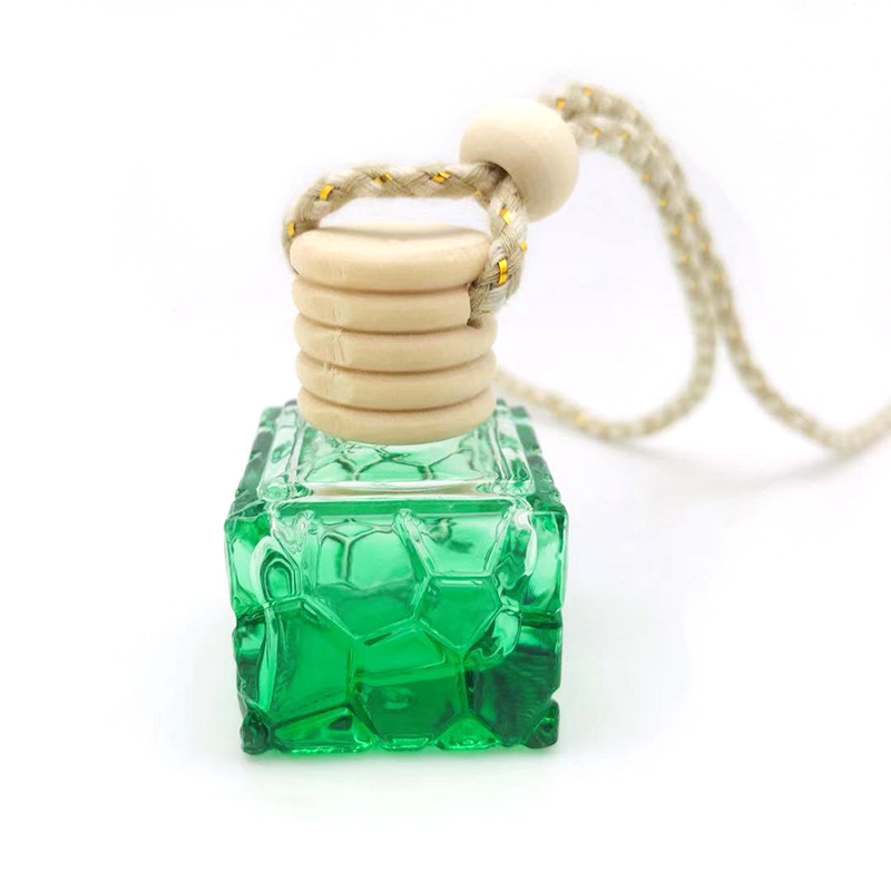 8ml colorful squared car hanging refillable perfume oil diffuer glass bottle with wooden lid