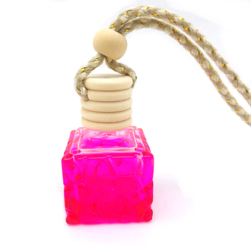 8ml colorful squared car hanging refillable perfume oil diffuer glass bottle with wooden lid