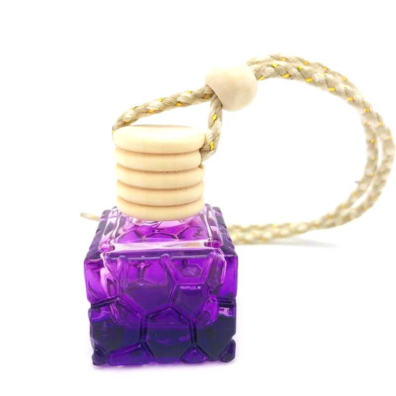 8ml colorful squared car hanging refillable perfume oil diffuer glass bottle with wooden lid