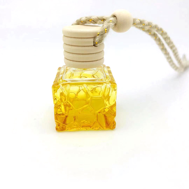 8ml colorful squared car hanging refillable perfume oil diffuer glass bottle with wooden lid