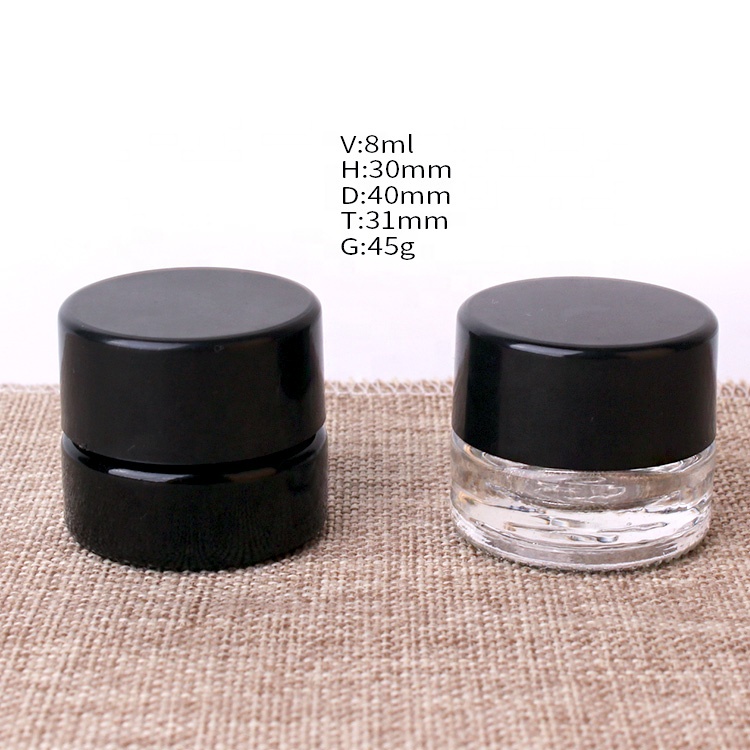 8ml eye cream glass cosmetic container jar with black plastic cap
