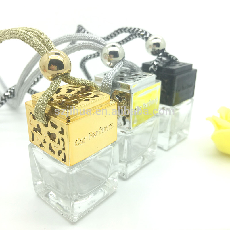 8ml square car perfume bottle empty glass bottle  rope wooden cover  air fresher