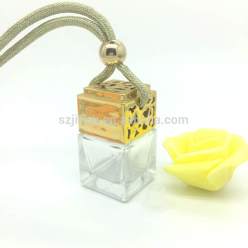 8ml square car perfume bottle empty glass bottle rope wooden cover air fresher