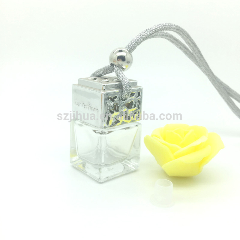 8ml square car perfume bottle empty glass bottle rope wooden cover air fresher